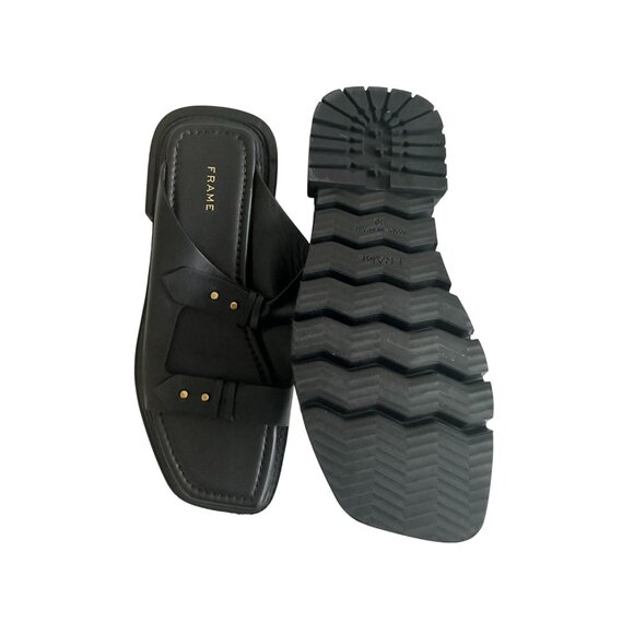 FRAME Black & Gold Leather Flats Sandals Size 40 / US 10 - Picture 8 of 8